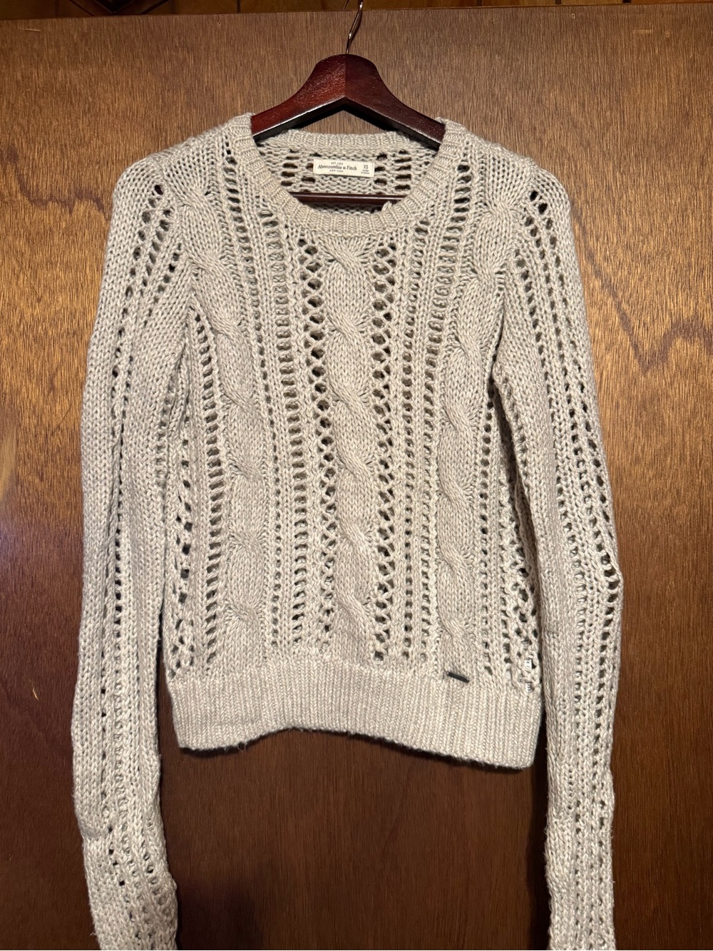 Abercrombie & Fitch Open Cable Knit Crew Sweater - Light Gray Size XS